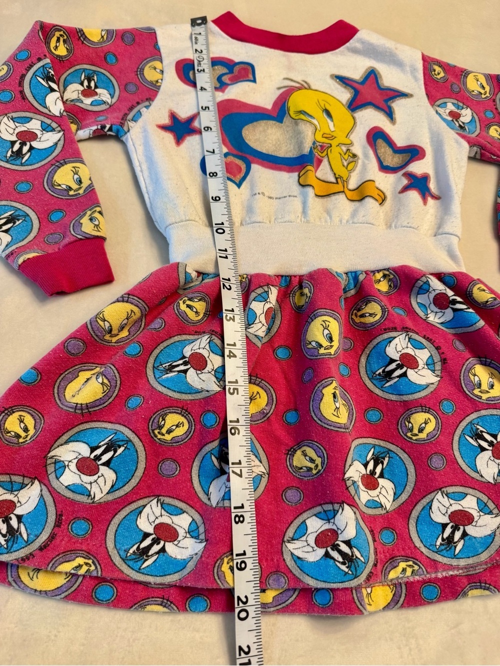 Vintage 1993 Tweety & Sylvester Pink Cartoon Sweatshirt Dress - Picture 9 of 16